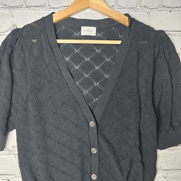 Wilfred Dainty Lacey Eyelet Knit Small Button Cardigan V-Neck Sweater Size Large - Picture 3 of 12